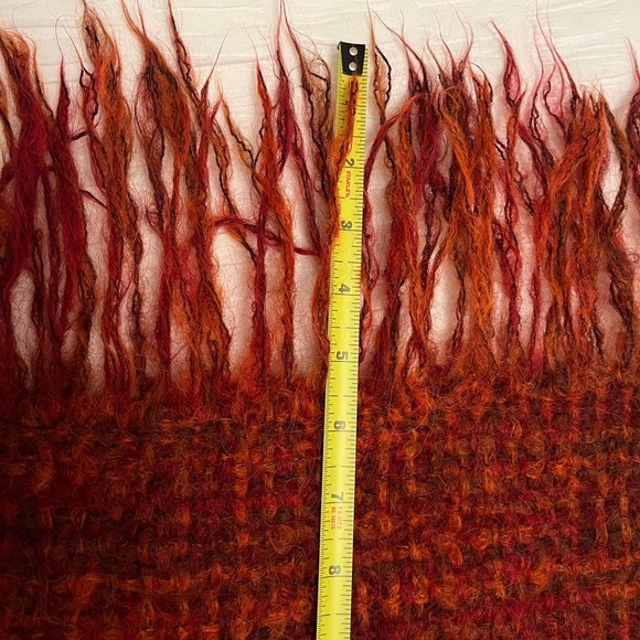 SCARF Shawl Oversize Fuzzy Fringe Woven Cozy Orange Warm Tones Winter Commute - Picture 8 of 10